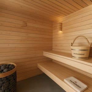 Premium grade Clear red western cedar walls & ceiling. 1x4 11/16 T&G cedar lining. 2x4 Clear red western cedar for benches.