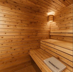 Premium grade Knotty red western cedar walls & ceiling. 1x4 11/16 T&G cedar lining. 2x4 Knotty red western cedar for benches.